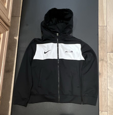 Nike Air Boys Colorblock Track Jacket Full Zip Hooded Pockets Black/White M