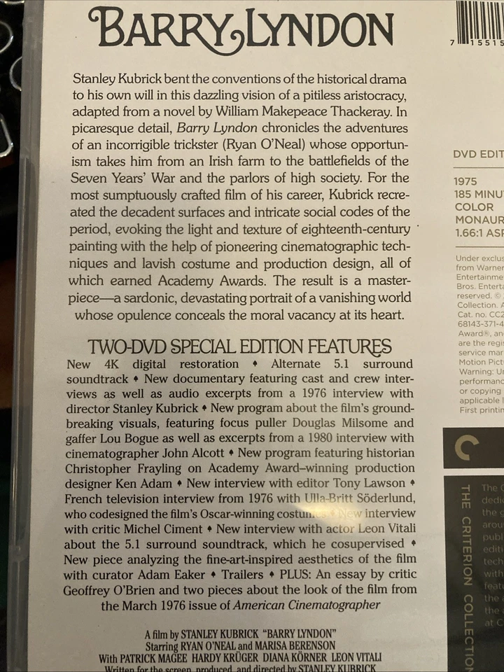 Barry Lyndon DVD JUL54 Stanley Kubrick Criterion Collection Special Edition - Image 3 of 3