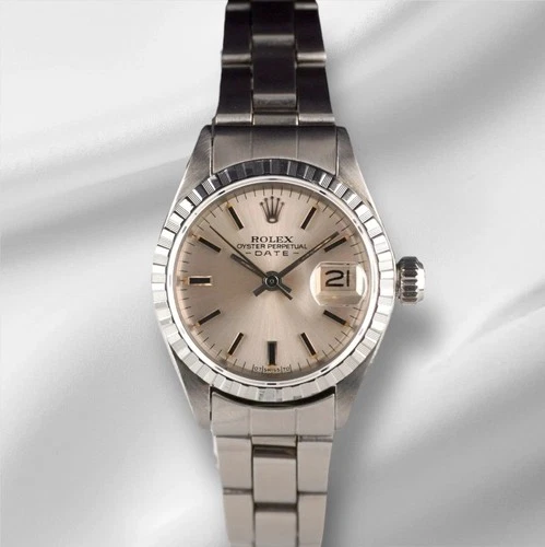 Rolex 26mm Date Silver Baton Dial Automatic Steel Vintage Ladies Watch 6924