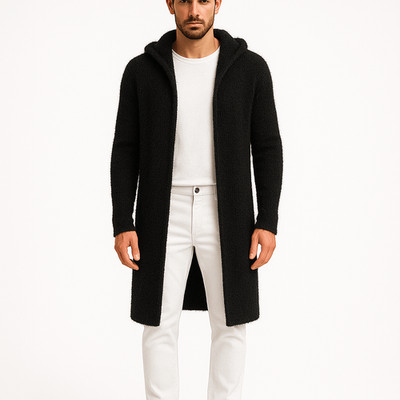 Ron Tomson Men's Cardigan Shrug New L /XL Black Open Front Hooded Fuzzy
