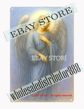 Soft blue angel tin sign serene faith inspiration spiritual nostalgic dorm