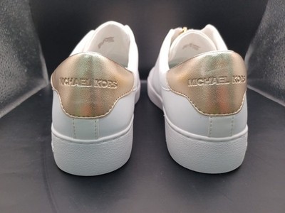 NEW Michael Kors Keaton Zip Slip-On Sneaker-White/Gold Women Size