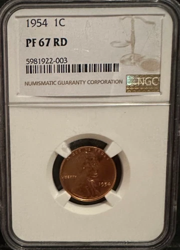 1954 PROOF LINCOLN WHEAT CENT NGC PF67RD