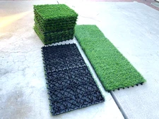 Interlocking Artificial Grass Tiles Deck Turf Self-draining 16pk 12x12 Easy Care