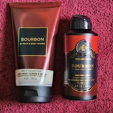Bath Body Works Men's "BOURBON" Body Spray 2 in-1 Body Scrub Wash