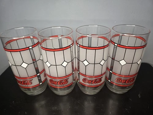 Vintage 1985 Libbey Coca-Cola Tiffany-style window tumblers