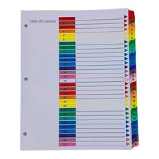 Universal Table of Contents Dividers 31 Tab 3 Hole Punched Letter Size