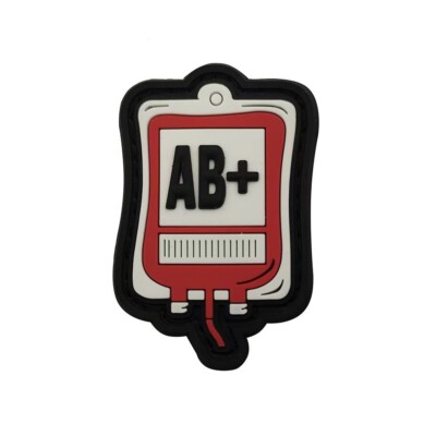 3D PVC Blood Type AB+ Positive Transfusion Kit Rubber Hook Loop Patch Badge Red