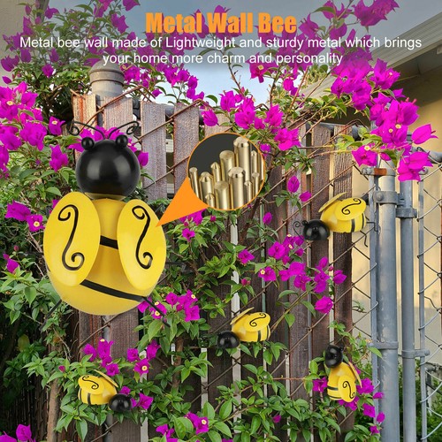 4Pcs Metal Bumble Bee Ornament 3D Art Hanging Bee Garden Fence Lawn Wall Decor - Picture 7 of 9