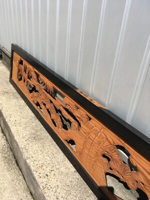 Pair】 Ranma 欄間 Japanese wood carving Vintage Transom Pine