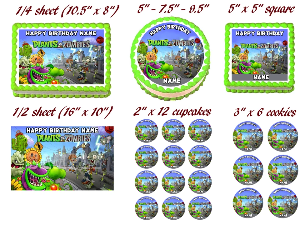 PLANTAS VS ZOMBIES Fiesta Comestible Pastel Topper Imagen Foto 2 de 2