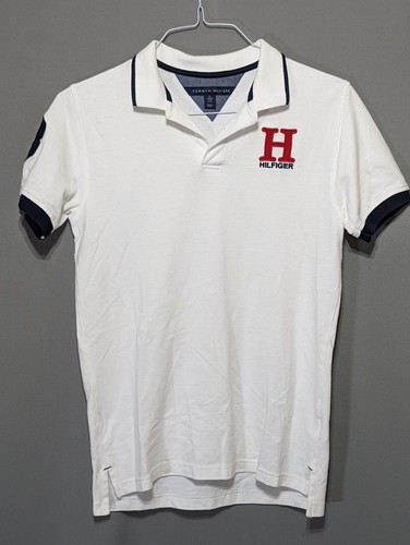 Tommy Hilfiger White Big H Logo Embroidered Polo Shirts Youth XL Adult Small - 第 1/4 張圖片