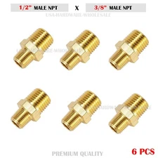 Brass Fitting Reducing Hex Nipple NPT 1/2" Male x 3/8" Male Fuel,Oil,Gas ( 6 PC)