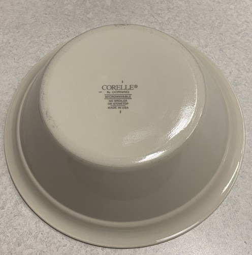 1 Corelle 6 3/4” Cream Color Soup/Cereal Bowl with Burgundy & Blue Stripe USA - Picture 2 of 2