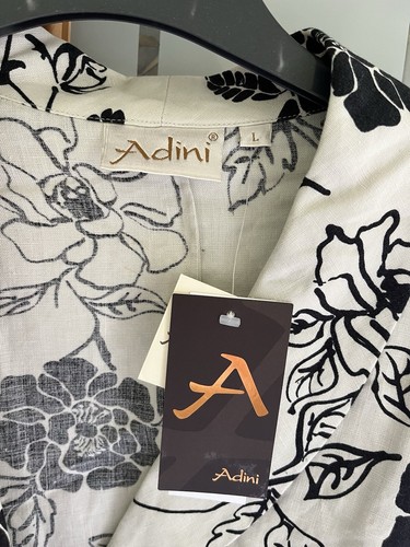 Adini Stone Linen And Black Floral Jacket L - Picture 2 of 7