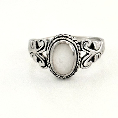Vintage 925 Sterling Silver Mother Of Pearl MOP Scroll Band Ring Size 8.5