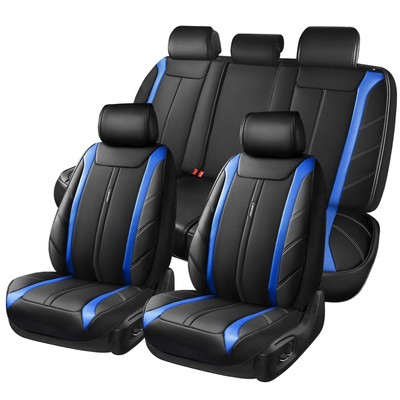 CAR PASS Luxury Faux Leather Seat Covers Full Set,95% Trucks SUV ,Black and Blue