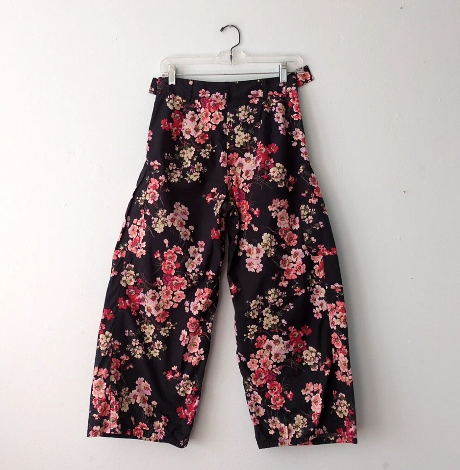 Pantalones de popelina florales de pierna ancha talla 0 Jill Stuart para mujer negros rosas detallados de carga Foto 2 de 4