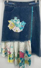 American Vintage Womens Denim Midi Skirt Floral Ruffle Y2K Small NEW NWT