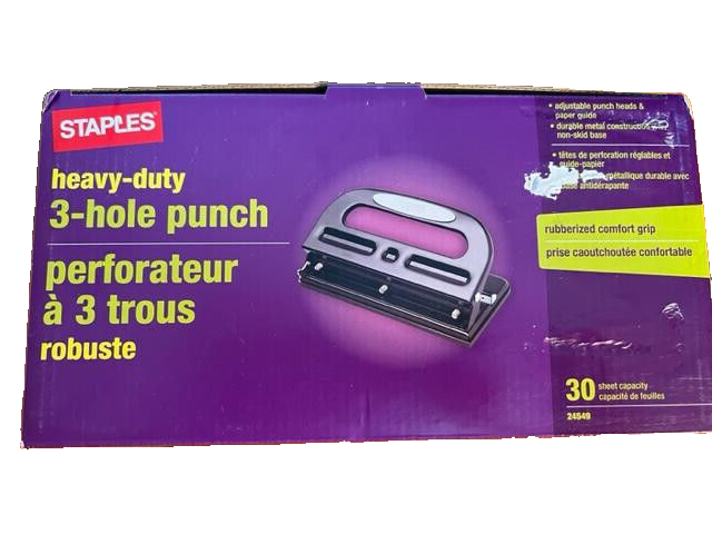 Staples Heavy Duty 3-Hole Paper Punch - 30 Sheet Capacity Adjustable ...