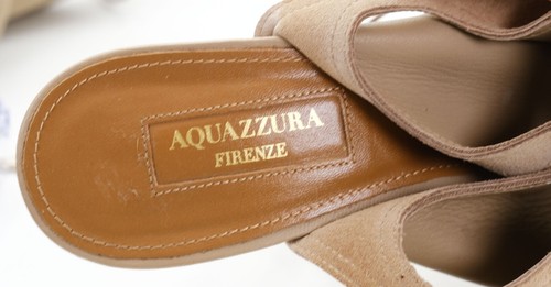 Aquazzura Firenze Women's Size US 9 EU 39 Tan Suede Open Toe Stiletto Heels VG+ - Picture 3 of 11