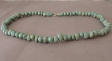 Vintage Handmade Green and Beige Ceramic Large Hole Beads Necklace