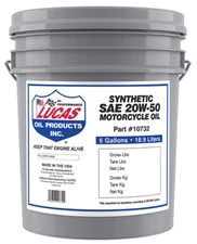 Lucas Oil 20W-50 Synthetic 5 Galon For Harley Motorcycle Bulk 05056