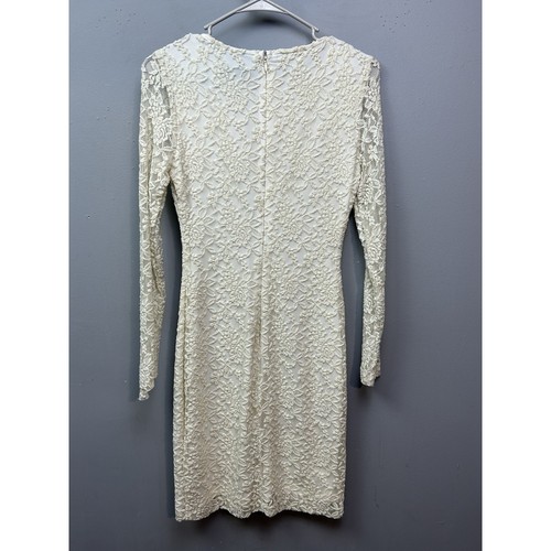 Belle Badgley Mischka Dress Womens 2 Ivory Lace Floral Overlay Lined Sheath - Picture 2 of 9