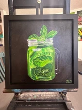 Still Life Painting, Mason Jar 10 X 10” Framed, NOT A PRINT