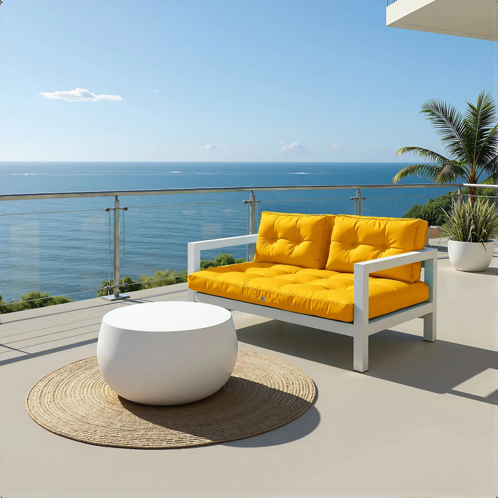 Coussin de jardin capitonné 120x60 imperméable jaune moutarde anti-UV pour palette