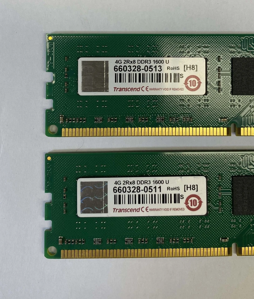 8GB (2 x 4GB) Transcend PC3-12800U 1600MHz 2Rx8 DDR3 Non-ECC Computer Memory RAM - Image 2 of 3