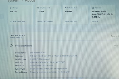 Lenovo IdeaPad 3 14ITL05 14" Laptop - Intel Core i3-1115G4, 8GB RAM, 256GB NVMe - Bild 6 von 22
