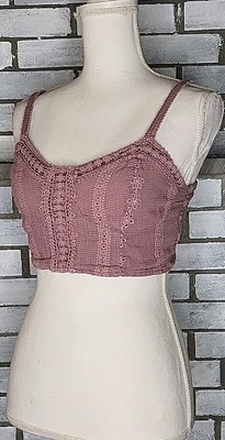 Aeropostale Junior's Sleeveless Floral Embroidered Crop Top Medium Dusty Pink