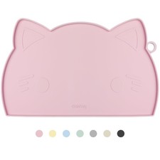 Coomazy Cat Food Water Mat, Thicker Non-Slip Silicone Mat 17.7x10.2", Pink