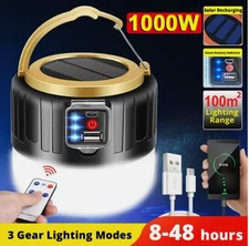 Solar Camping LED Lamp USB Rechargeable Tent Remote Light Outdoor Hiking Lantern