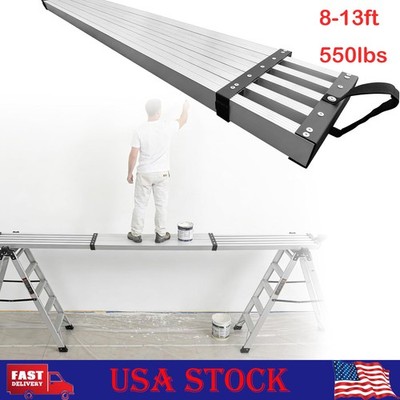 8-13FT Telescoping Aluminum Plank 550lb Scaffolding Plank w/ 12.4'' Wide Platform