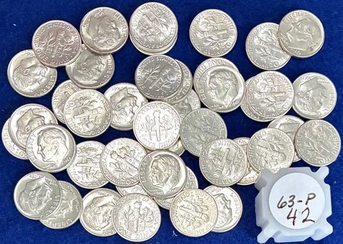 1963-P Roosevelt Silver Dimes Ch BU Short Roll 42 Pieces