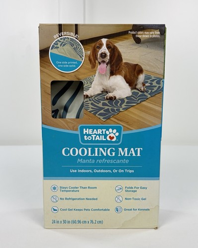 Heart to Tail Dog Cooling Mat 24x30 Reversible Blue Leaf Non-Toxic Pet Bed Pad