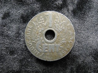 old world Zinc coin FRENCH INDOCHINA Vietnam 1 cent 1941 KM24 (441)