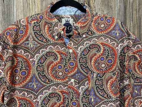 R&G Robert Graham Shirt Mens LARGE Paisley Print Short Sleeve Cotton Button Down - Picture 2 of 16
