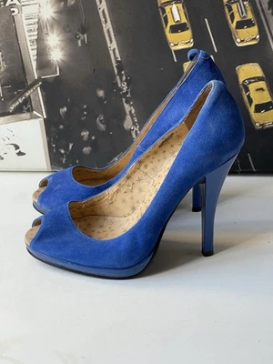 RED OR DEAD Blue Suede Peep Toe High Heel Court Shoes EU 38 - Image 1 of 4