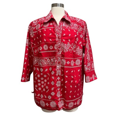 Allison Daley II Button Up 22W Bandana Paisley Red Geometric Western Vintage 