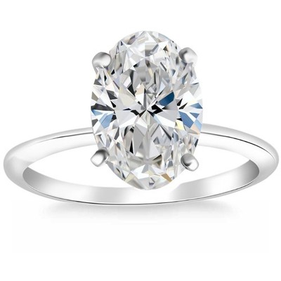 Zertifizierter dünner ovaler Diamant-Solitär-Verlobungsring 2 kt Gold im Labor gezüchtet