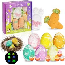 Kids Bath Bombs with Surprise Inside: 9 Pcs Natural Organic Egg Bunny Shaped Bas