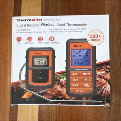 ThermoPro TP-07B Wireless Digital Meat Thermometer w/ Receiver, Alarm Timer LCD