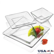 12-Piece Square Clear Glass Dinnerware Set
