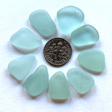 Surf Tumbled Sea Glass   Jewelry Quality  9 Rich Aqua Pieces Similar Scale