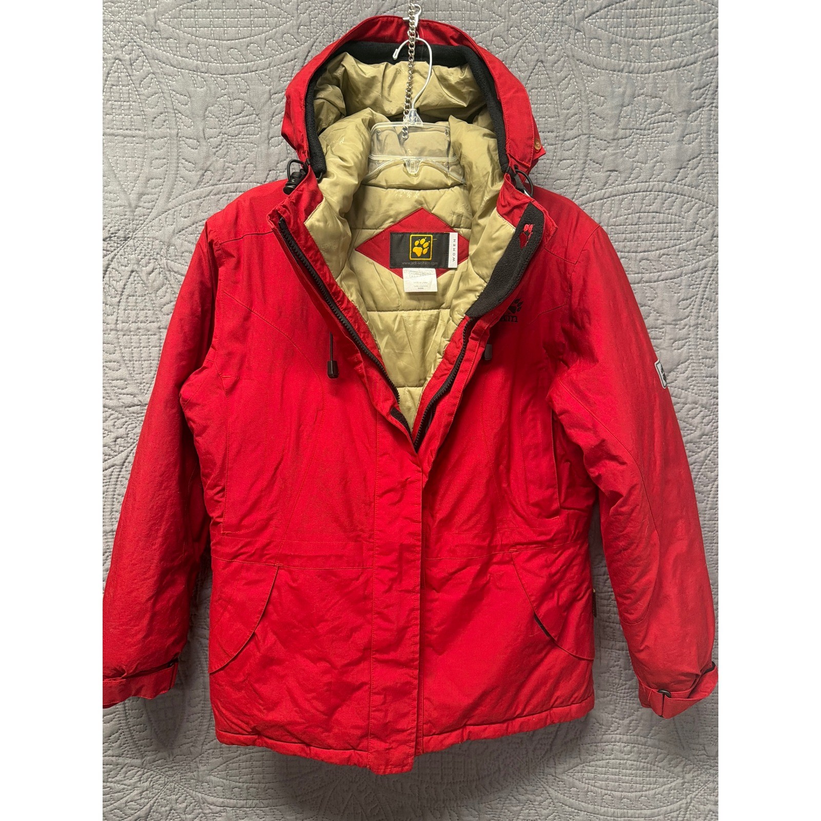 Jack Wolfskin Women Red Waterproof Hooded Ski Snowboard Jacket Outerwear Size M
