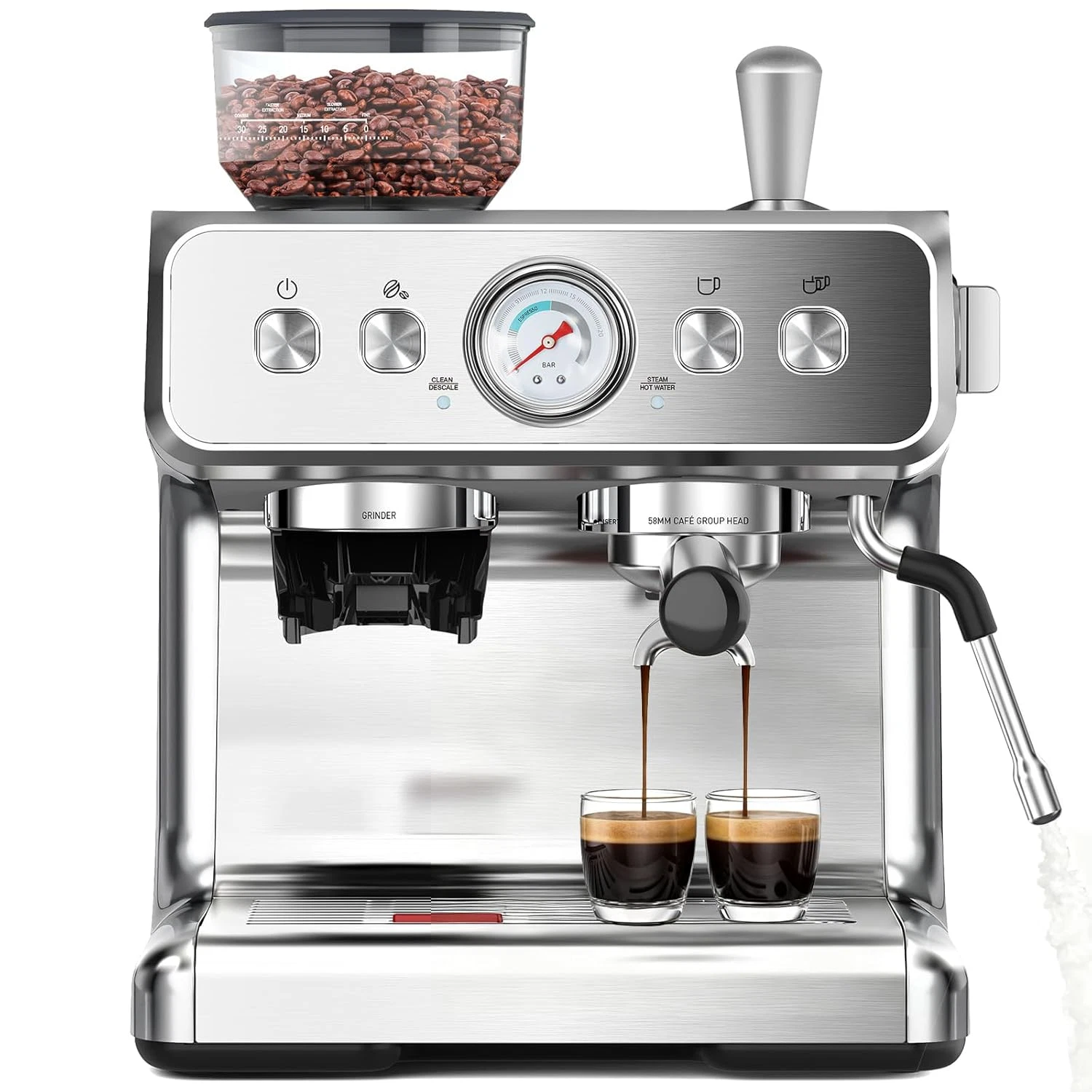 20 Bar Espresso Machine with Grinder & Milk Frother for Home & Café
