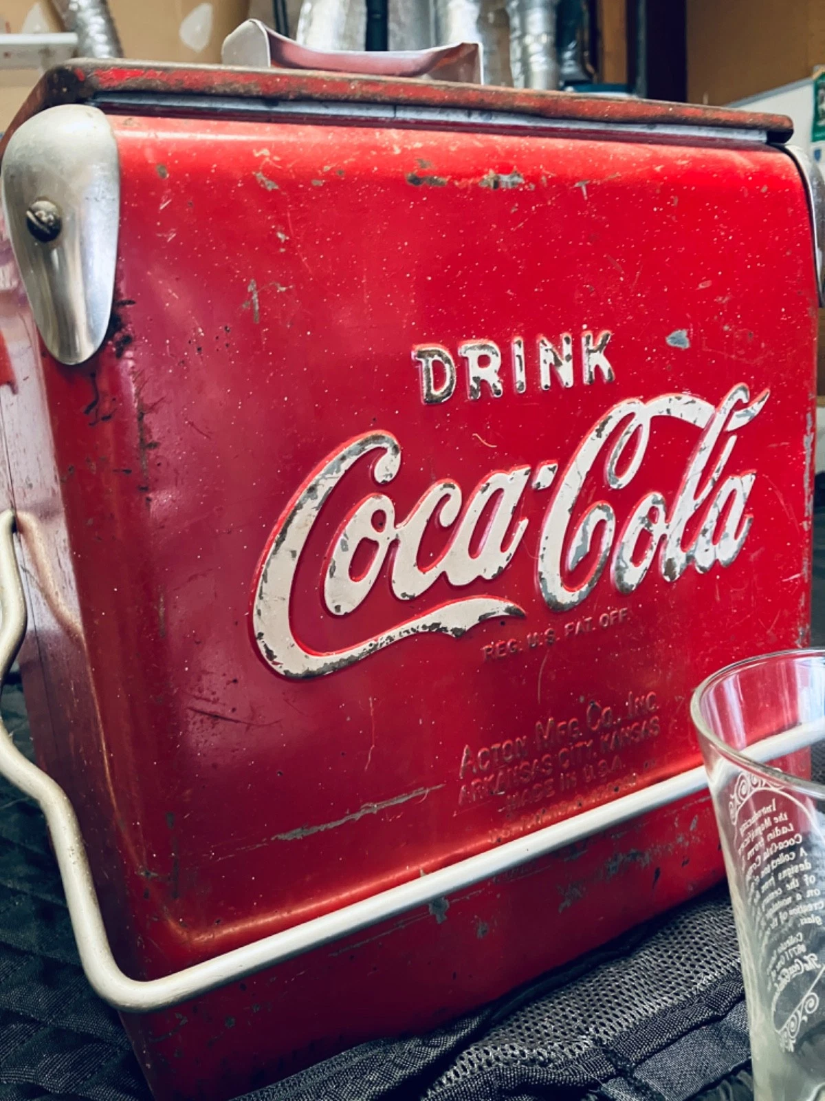 Genuine Coca-Cola Vintage Red Metal Carry Chest Cooler 1940s-1950s